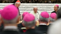 Papa Francisco en la inauguración de la Asamblea de la CEI 2022. Crédito: Vatican Media