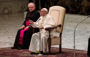 El Papa Francisco imparte su catequesis en el Aula Pablo VI. Foto: Alessi di Cintio / ACI Prensa 