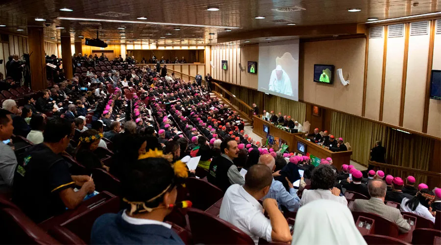 Aula del Sínodo durante la Asamblea Especial para la Amazonía. Foto: Vatican Media?w=200&h=150