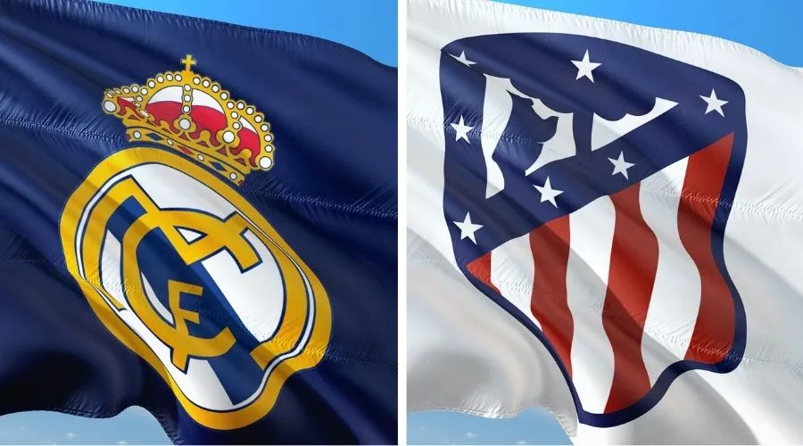 Banderas con los emblemas del Real Madrid y del Atlético de Madrid. Crédito: jorono / Pixabay.?w=200&h=150