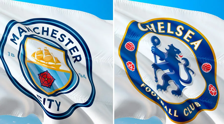Banderas del Manchester City y el Chelsea. Crédito: Pixabay, dominio público