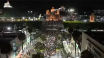 Vista aérea de los alrededores de la Basílica de Guadalupe durante la madrugada del 12 de diciembre de 2022. Crédito: Captura de video / Twitter de @Claudiashein.