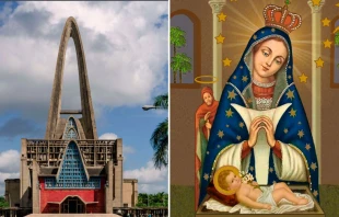 Basu00edlica de Nuestra Seu00f1ora de Altagracia. Cru00e9dito: BasilicaHiguey.do / Imagen de la Virgen de Altagracia. Cru00e9dito: Wikipedia 