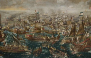 Pintura de la batalla de Lepanto. Autor: Andries van Eertvelt. 