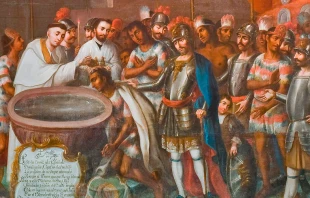 El bautizo de Ixtlilxochitl. Obra de Josu00e9 Vivar y Valderrama, siglo XVIII. 
