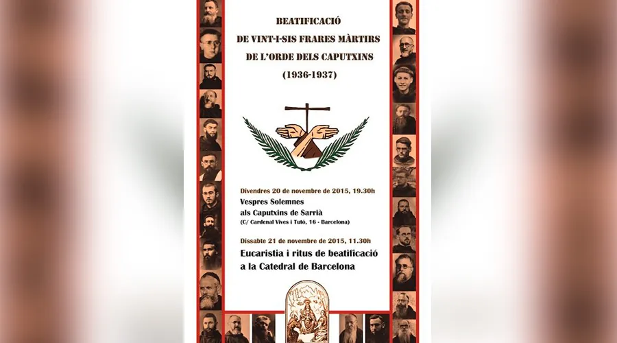 Cartel de la beatificación de los 26 mártires capuchinos en Barcelona. Foto: Archidiócesis de Barcelona.