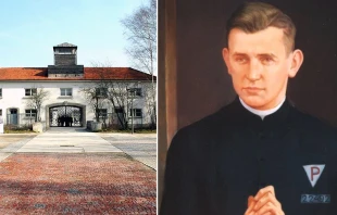 Campo de concentraciu00f3n de Dachau. Cru00e9dito: Guido Radig (CC BY-SA 3.0)  - Wikimedia Commons / Cuadro del Beato Stefan Wincenty. Cru00e9dito: Diecezja Toruu0144ska 