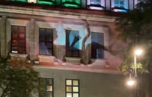 Imagen de bebu00e9 en el vientre proyectada en el exterior del edificio de la Suprema Corte de Justicia de la Naciu00f3n. Cru00e9dito: Frente Nacional por la Familia. 