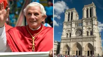 Benedicto XVI. Foto: ACI Prensa / Catedral de Notre Dame. Foto: Wikipedia, dominio público