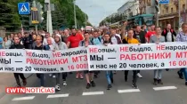 Manifestantes en Bielorrusia. Crédito: EWTN Noticias (Captura de video)