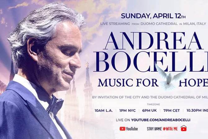 EN VIVO: Concierto de Andrea Bocelli por Pascua 2020 desde Catedral de Milán