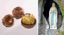 Chocolates Ferrero Rocher. Crédito: Donald / Wikipedia (CC BY-SA 3.0) - Gruta de la Virgen de Lourdes. Crédito: Denis Jarvis/ Wikipedia (CC BY-SA 2.0)