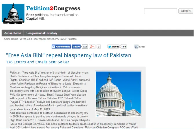 Cristianos de Pakistán lanzan campaña internacional para liberar a Asia Bibi