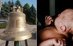 Campana u201cVoz de los no nacidosu201d de Polonia y la foto de un bebu00e9. Cru00e9ditos: Fundacja u017bycie Tak / Unsplash 