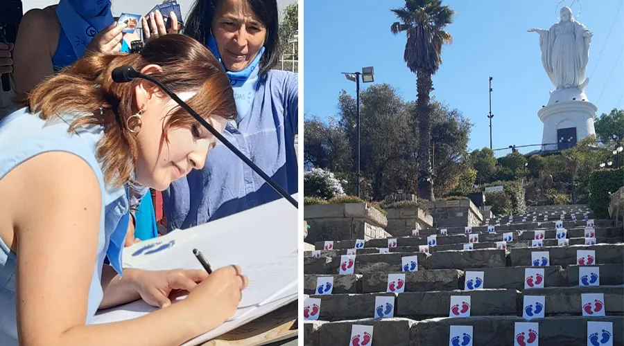 Candidatos provida firman compromiso por la vida a los pies de la Virgen María en Santiago de Chile. Crédito: Giselle Vargas ACI Prensa.