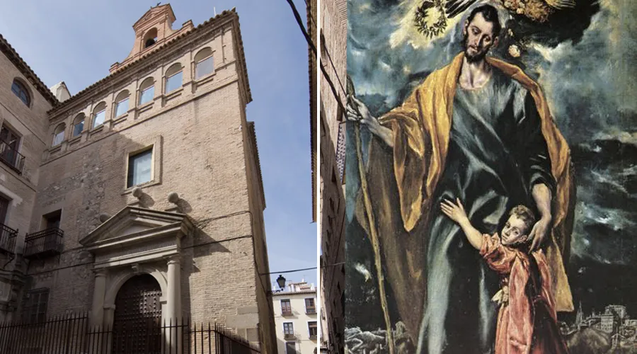 Fachada de la Capilla de San José e imagen de San José presente en el retablo central realizado por El Greco (dcha). Crédito: Wikipedia-Carlos Delgado CC BY-SA 4.