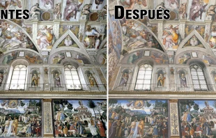 Capilla Sixtina antes y despuu00e9s de la instalaciu00f3n de la nueva planta de iluminaciu00f3n / Fotos: Gobernaciu00f3n del Estado Ciudad Vaticano 