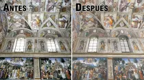 Capilla Sixtina antes y después de la instalación de la nueva planta de iluminación / Fotos: Gobernación del Estado Ciudad Vaticano