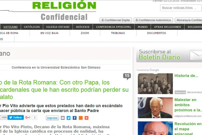Medio español rectifica información errada sobre 4 cardenales que escribieron al Papa