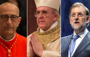 Cardenal Juan Josu00e9 Omella (izq), Cardenal Carlos Osoro (centro) y Mariano Rajoy, presidente del Gobierno de Espau00f1a (dcha). Foto: Daniel Ibau00f1ez/ACI Prensa y Flickr European Peoples Party. 
