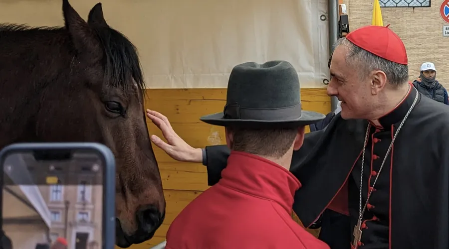 El Cardenal Mauro Gambetti bendice un caballo. Foto: Alan Koppschall / ACI Prensa?w=200&h=150