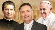 Don Bosco, P. Ángel Fernández Artime y Papa Francisco. Crédito: ANS
