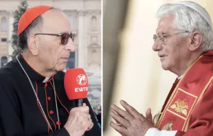 Cardenal Juan José Omella. Foto: Daniel Ibáñez / ACI Prensa. Benedicto XVI. Crédito: Vatican Media 