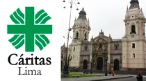 Logo de Cáritas Lima y Catedral de Lima / Crédito: Flickr de Paulo Guereta (CC BY 2.0)