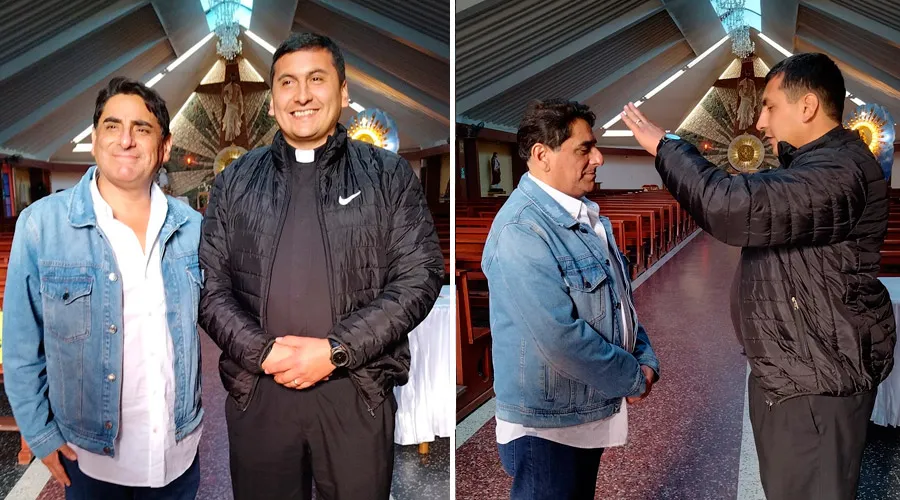 Carlos Álvarez recibe la bendición del P. Wilder Bustamant. Crédito: Parroquia Santa María Magdalena - Ciudad Eten