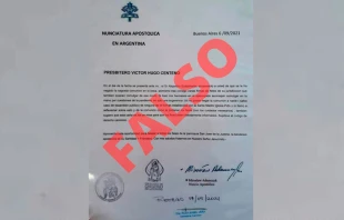 La carta falsa con la firma del Nuncio en Argentina. Cru00e9dito: Twitter CEA 