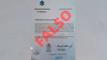 La carta falsa con la firma del Nuncio en Argentina. Crédito: Twitter CEA