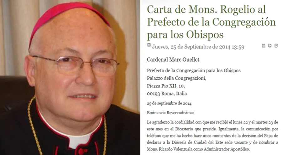 Mons. Rogelio Livieres (Foto Diócesis del Este) / Carta al Cardenal Ouellet (Captura sitio web diócesis de Ciudad del Este)