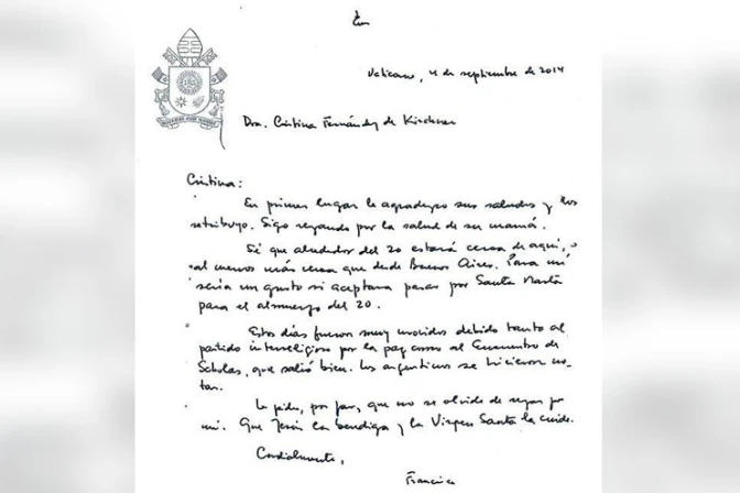 El Papa invita a presidenta de Argentina a almuerzo en Casa Santa Marta