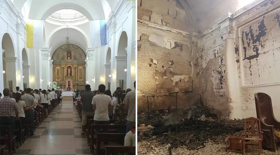 Catedral de San Nicolás de Bari antes y después del incendio / Foto: Facebook de la Catedra San Nicolás de Bari?w=200&h=150