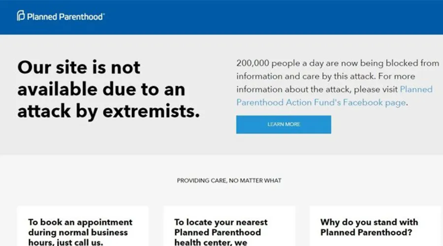Así lucía la portada del sitio web de Planned Parenthood el 29 de julio, cuando denunciaron un ciberataque de "extremistas". Foto: Captura de pantalla.?w=200&h=150