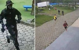 Imagen de la persecuciu00f3n en el colegio estatal Primo Bitti. Cru00e9dito: Imu00e1genes de la cu00e1maras de seguridad del colegio Primo Bitti 