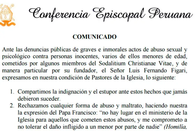 Perú: Obispos se pronuncian tras denuncias contra fundador del Sodalicio de Vida Cristiana