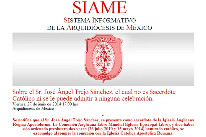 Arquidiócesis de México alerta sobre falso sacerdote
