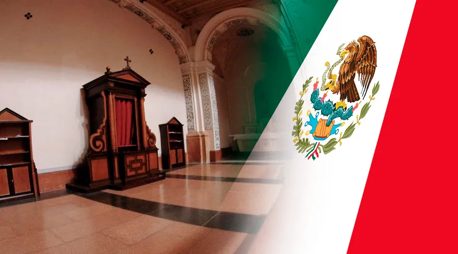 Confesionario (Flickr Olocau Digital (CC-BY-SA-2.0)) Bandera de Mexico (Dominio Público)