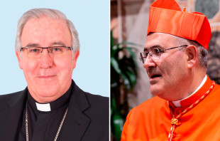 Mons. Josep u00c1ngel Saiz Meneses (izquierda) - Cardenal Josu00e9 Tolentino Calau00e7a de Mendonu00e7a (derecha) | Cru00e9dito: Conferencia Episcopal Espau00f1ola y Daniel Ibu00e1u00f1ez (ACI Prensa) 