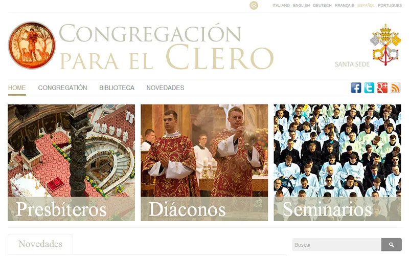 Captura de pantalla de sitio web de la Congregación para el Clero