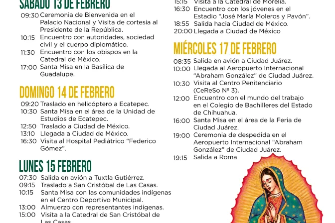 [INFOGRAFÍA] Programa del viaje del Papa Francisco a México