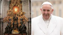 La Cátedra de San Pedro (izquierda) y Papa Francisco (derecha) / Foto: Daniel Ibañez (ACI Prensa)