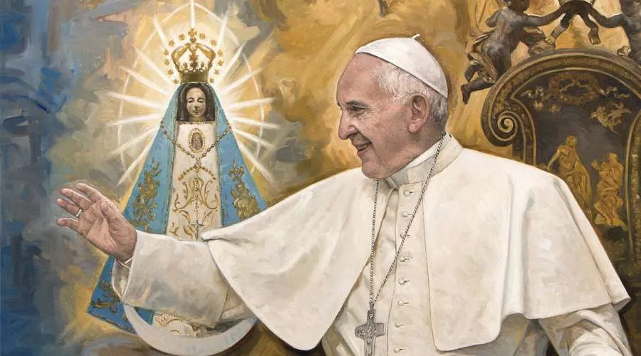 El Papa Francisco con la Virgen de Luján. Autor del cuadro: Raúl Berzosa