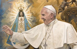 El Papa Francisco con la Virgen de Luju00e1n. Cuadro: Rau00fal Berzosa 