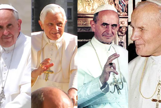 Juan Pablo II, Benedicto XVI, Pablo VI y Francisco unidos por el Sínodo de la Familia