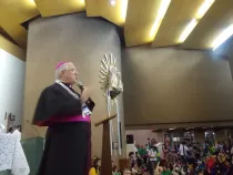 Mons. Celso Antonio Marchiori, Obispo de Apucarana en Brasil en su catequesis esta mañana en Río (foto ACI Prensa)