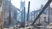 La iglesia de Nuestra Señora de la Asunción (Myanmar) completamente destruida. Crédito: Facebook de People's Defense Comrade