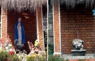 Imagen de la Virgen Maru00eda destruida en Sopu00f3 (Colombia). Cru00e9dito: Cortesu00eda 
