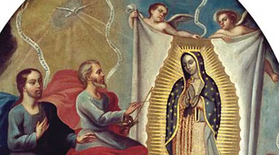El Padre Eterno pintando la Virgen de Guadalupe. Obra atribuida a Joaquín Villegas.